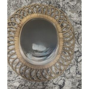 VTG Wicker Rattan Style Tan Wall Mirror Burwood  21"x19" MCM Boho